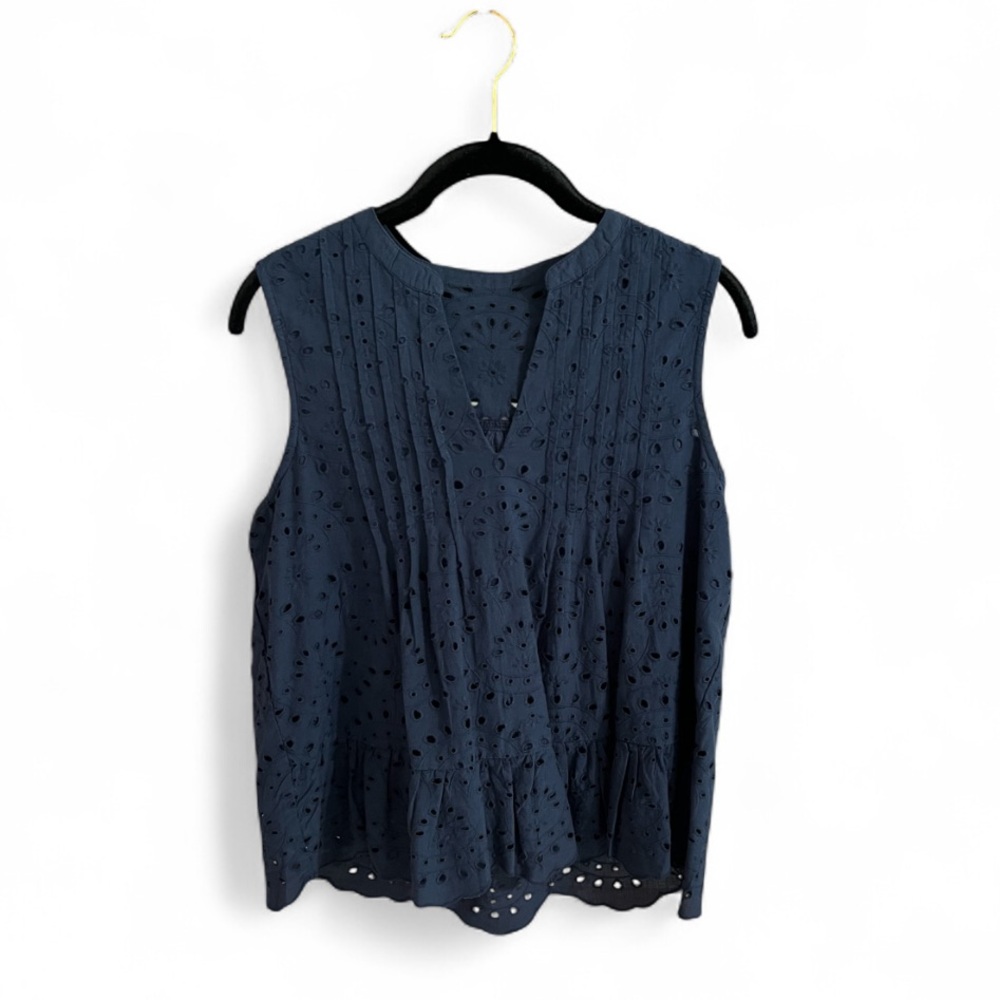 Liverpool Los Angeles Navy Sleeveless Pintuck Woven Top